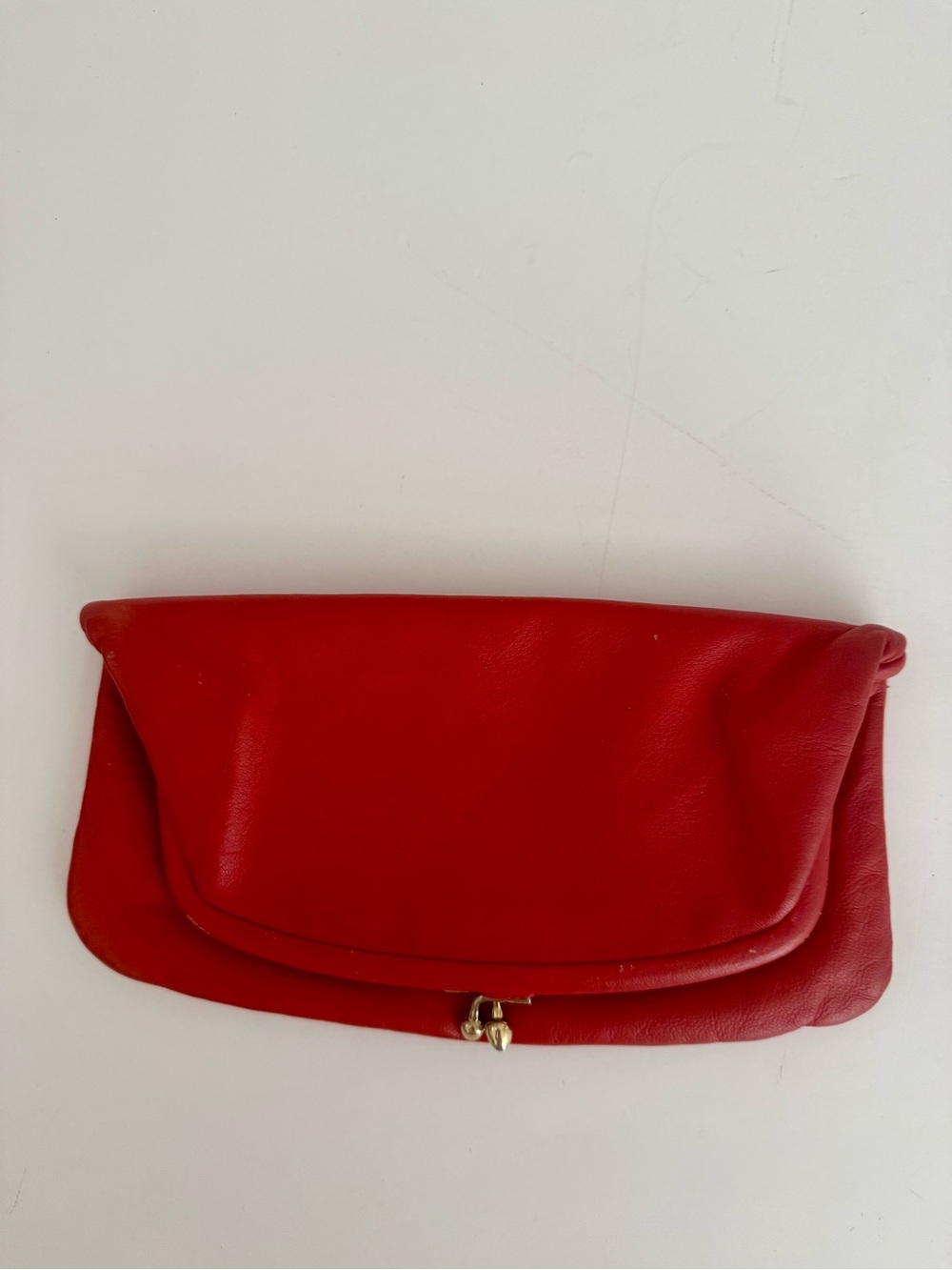 Vintage St. Thomas Clutch Soft Red Leather Fold-Over Kiss-Lock Frame Era 1970's